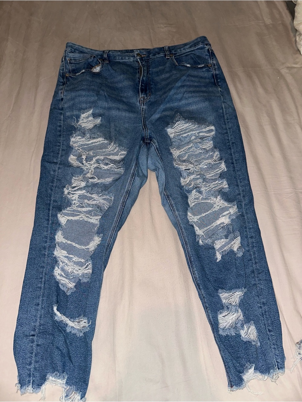 American Eagle Outfitters Distressed Dark Blue Ripped Boyfriend Jeans